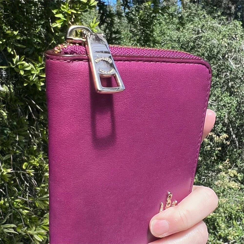COACH Long Zip-Around Wallet Purple Smooth Leather w Gold Hardware AUTHENTIC
